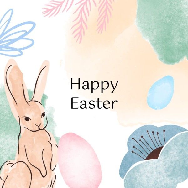 easter day, greeting, celebration, Yellow Watercolor Illustration Happy Easter Instagram Post Template