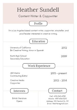 Writer And Copywriter Resume