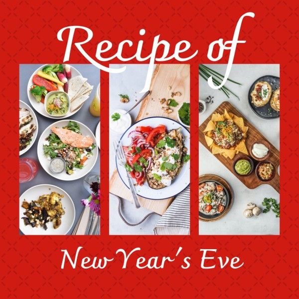 social media, meal, food, Red New Year Recipe Photo Collage Photo Collage (Square) Template