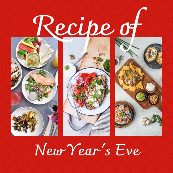 Red New Year Recipe Photo Collage (Square) Template
