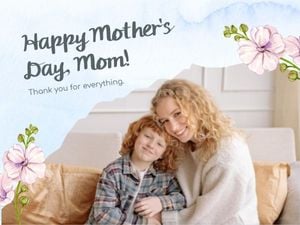 mothers day, mother day, greeting, Blue Watercolor Happy Mother's Day Card Template