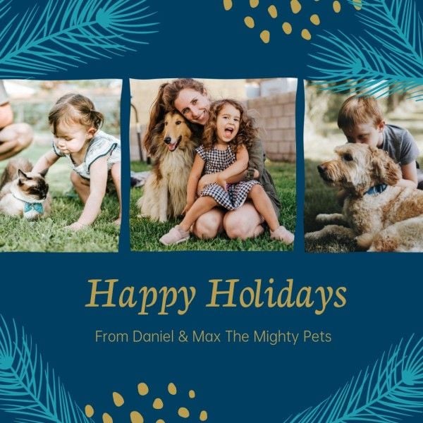 merry chiristmas, happy, joy, Blue Family Christmas Holiday Collage Photo Collage (Square) Template