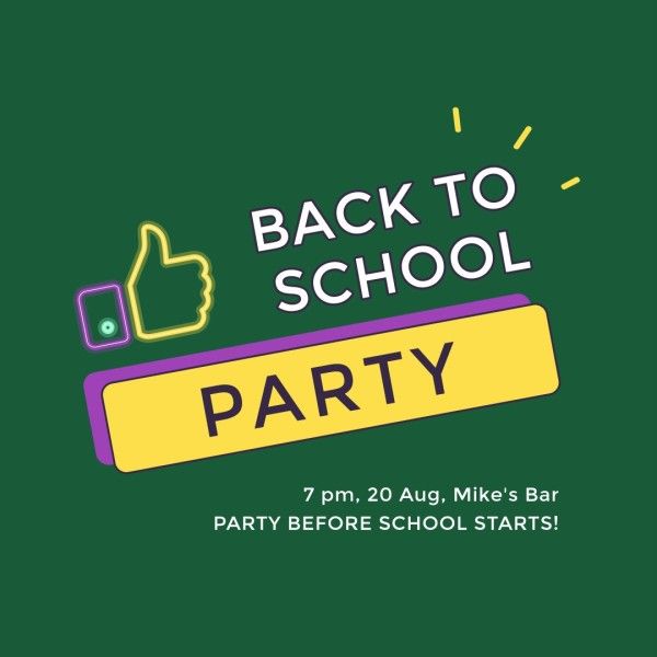 invitation, invite, announcement, Back To School Party Instagram Post Template