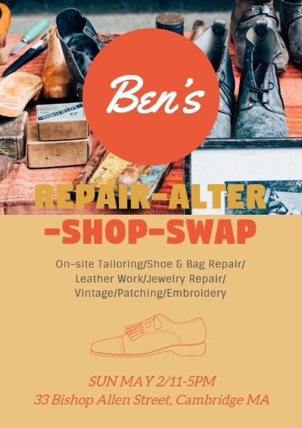leather shoes, shoeware, shop, Orange Shoe Repair Store Flyer Template