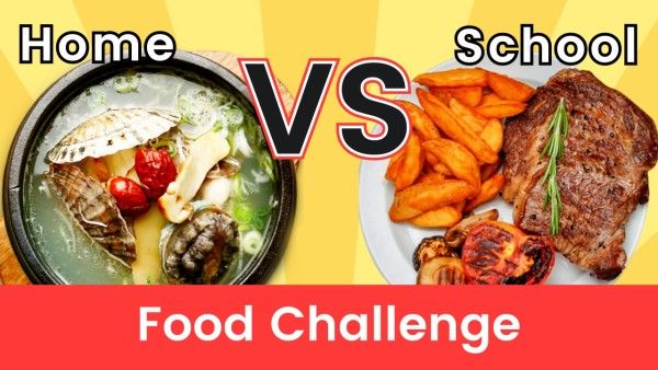 steak, soup, social media, Yellow Home Vs School Food Challenge Youtube Thumbnail Template