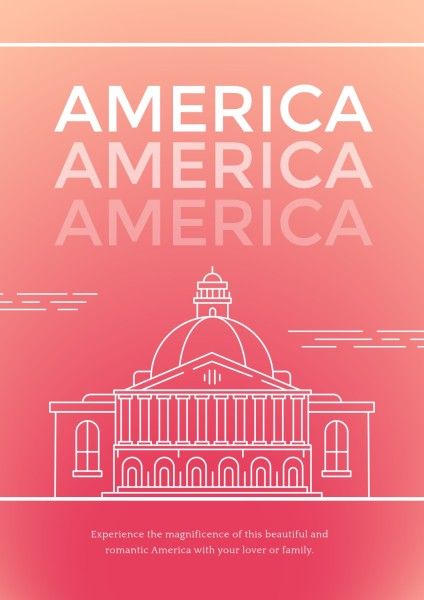 building, advertise, journey, Gradient Pink America Travel Poster Template